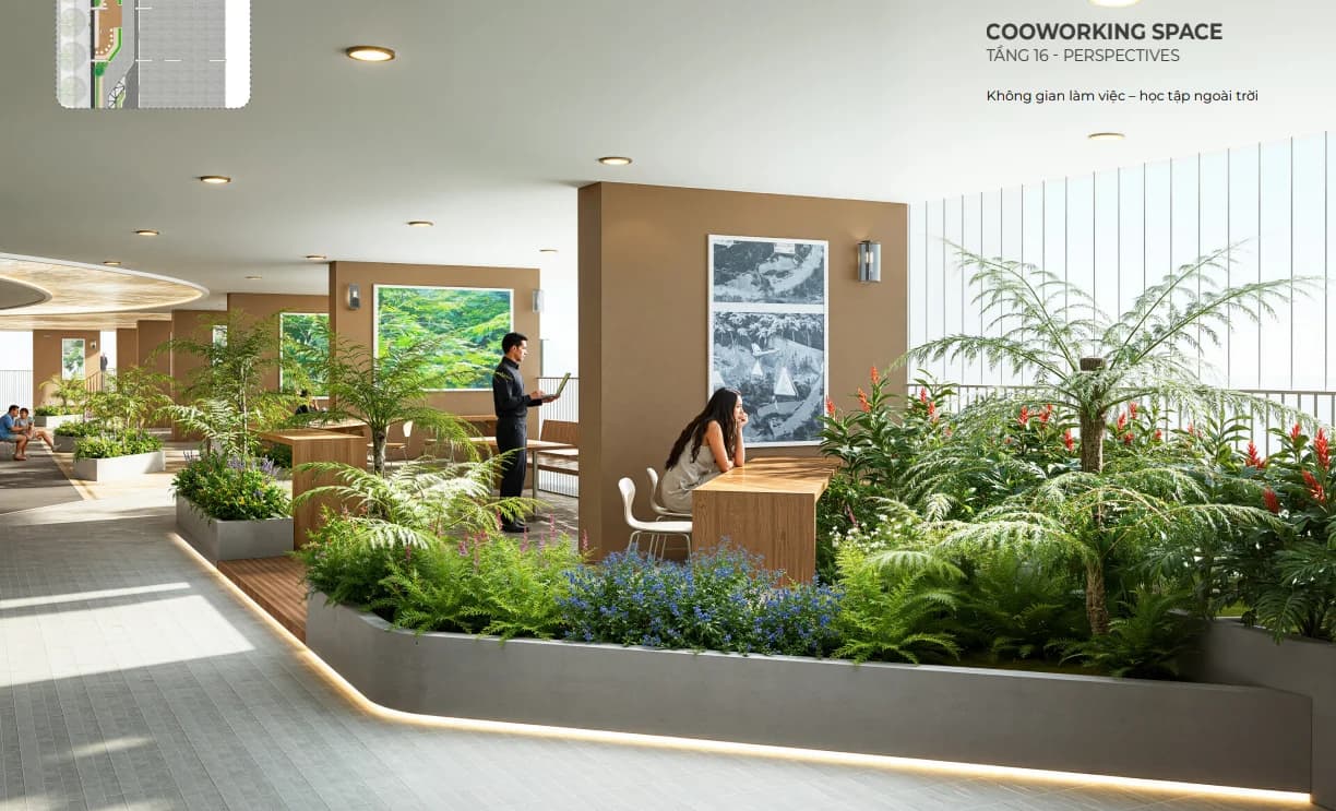 Coworking Space tầng 16 EcoPalace Đắk Lắk – không gian làm việc học tập ngoài trời cây xanh