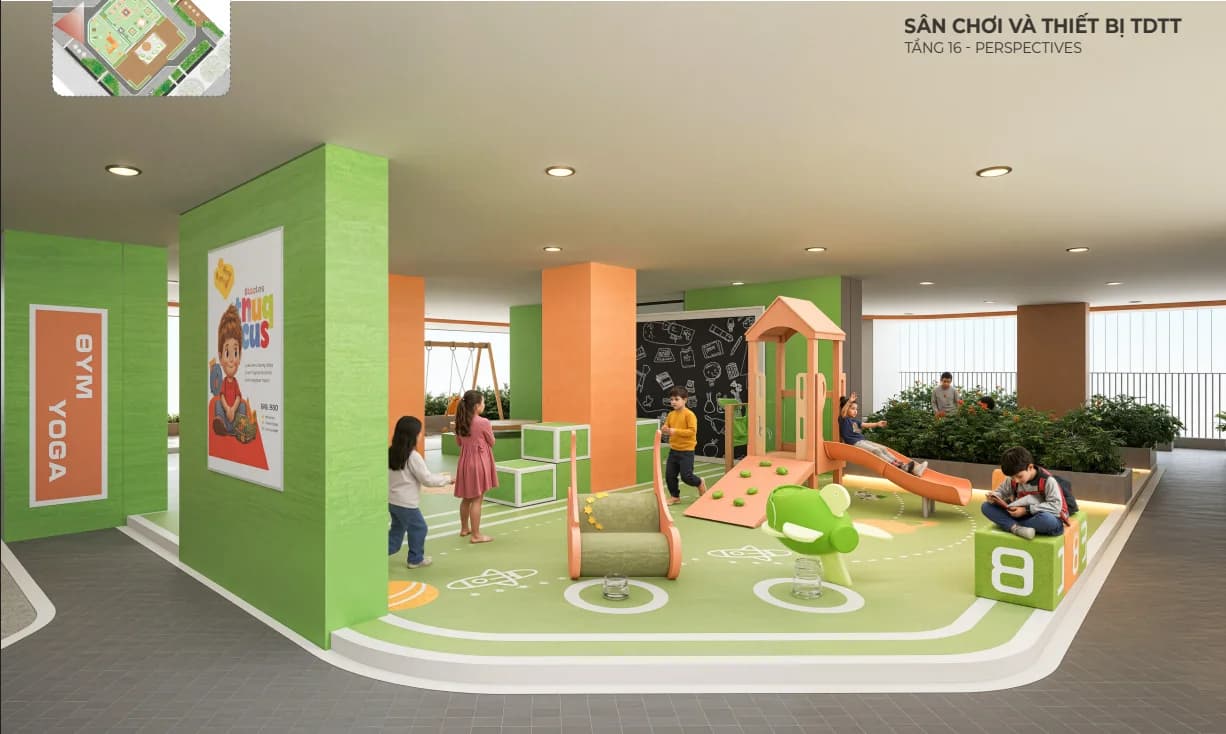 Sân chơi và thiết bị TDTT tầng 16 EcoPalace Đắk Lắk – khu Gym Yoga và sân chơi trẻ em