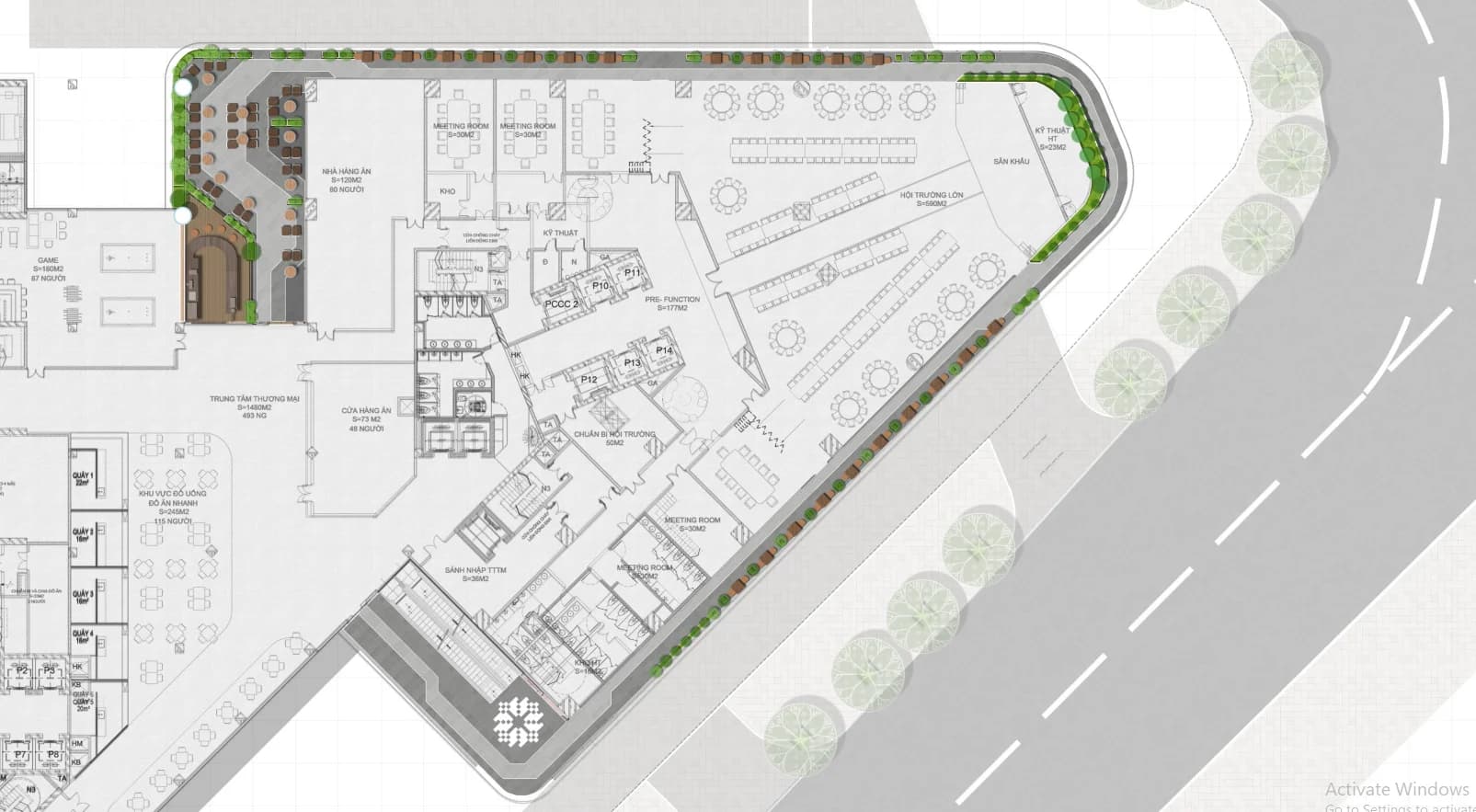 Mặt bằng tầng 3 EcoPalace Đắk Lắk – bố trí khu chức năng bar café, hội trường, trung tâm thương mại