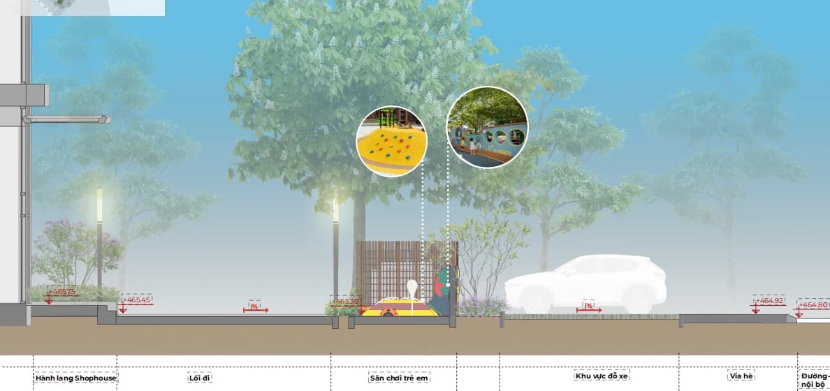 Chi tiết cao độ khu vui chơi sân chơi EcoPalace Đắk Lắk tầng 1