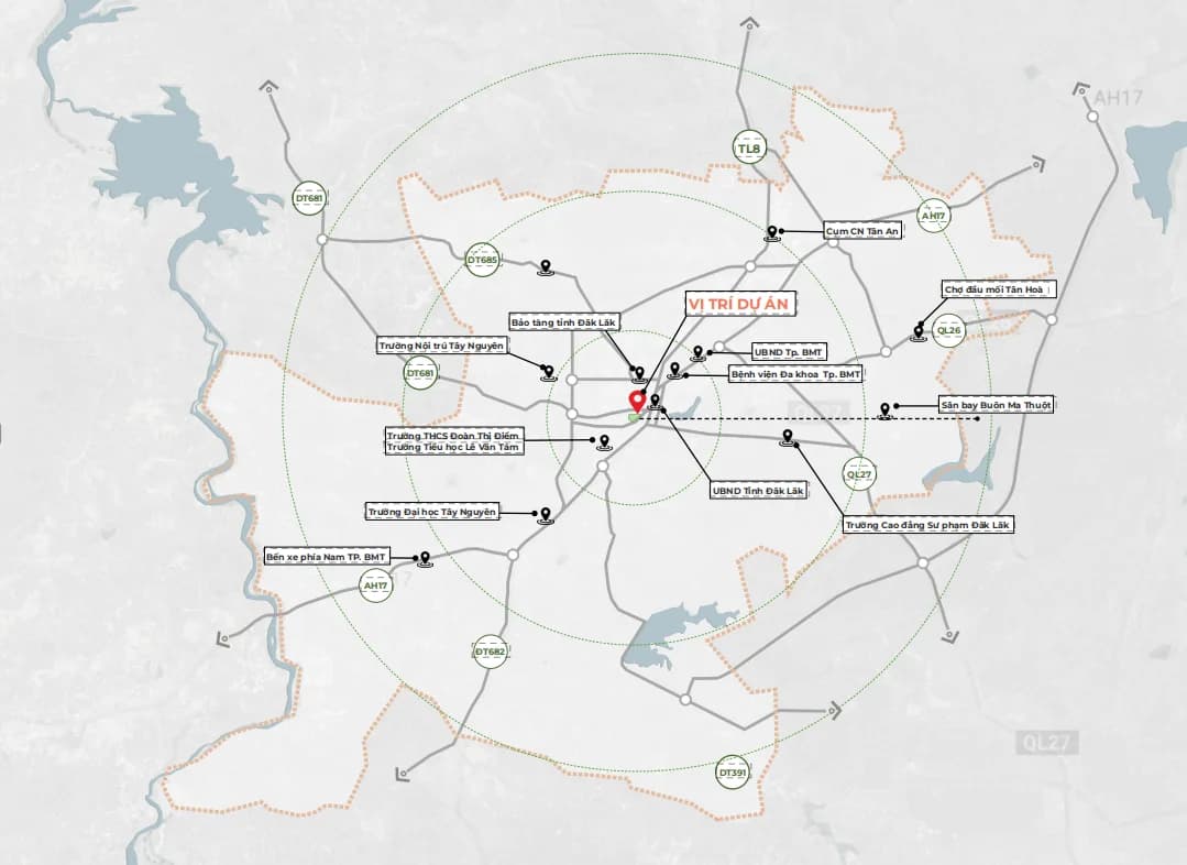 Vị trí EcoPalace Đắk Lắk – Số 2 đường Mai Hắc Đế Buôn Ma Thuột bản đồ liên kết vùng